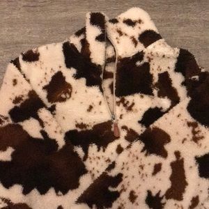 Cow print Sherpa 1/4 zip NWOT
